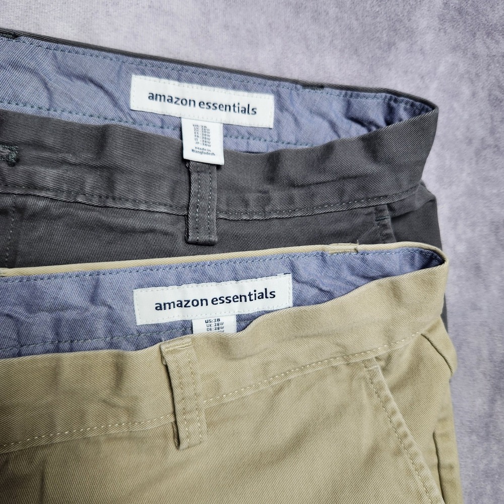 Amazon Essentials Mens Classic Fit Chino Shorts Lot of 2 Khaki Blue size 38
